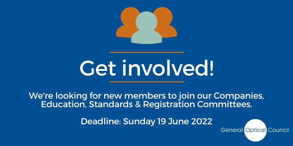 GOC_UK's tweet photo. Are you passionate about general healthcare and regulation? There may be a role for you!

We’re looking for lay, registrant, business &amp; registered medical practitioners to join our Committees:
🔵Companies
🟠Education
🔵Regulation
🟠Standards

Find out more:https://t.co/EqxCc6kSXx https://t.co/xdrO5DhK1q