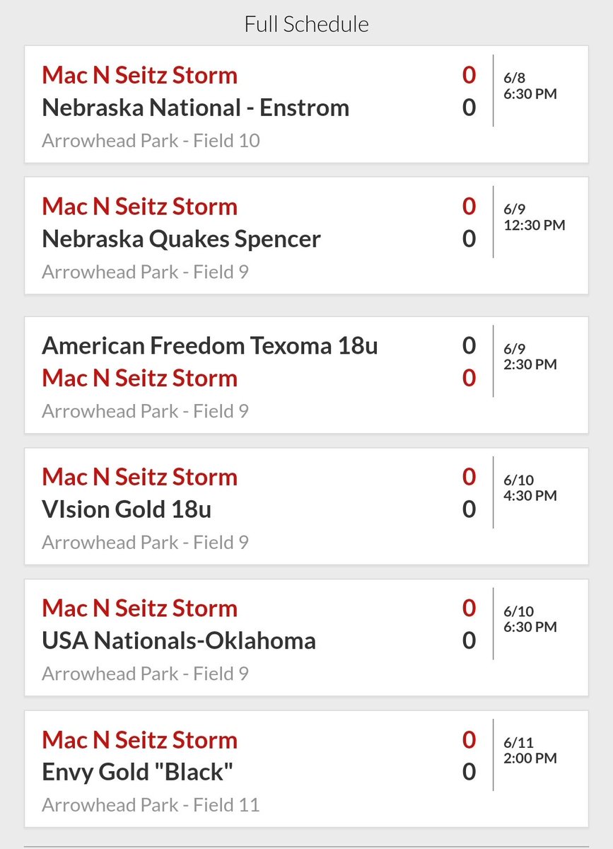 Schedule for <a href="/TulsaElite/">Tulsa Elite Sports</a> Invite this week. Looking forward to playing great competition in a great tournament!  Now if the weather would cooperate...