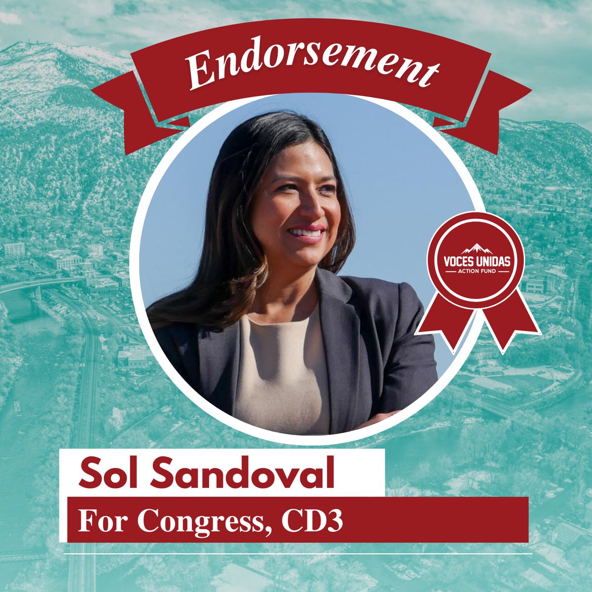 Voces Unidas Action Fund is proud to endorse @SolforCO in CD3. We need leaders like Sol in Congress to champion bold solutions to the issues that are most important to working families. Learn more at sandovalforcolorado.com. 
#endorsements #2022election #vocesunidas