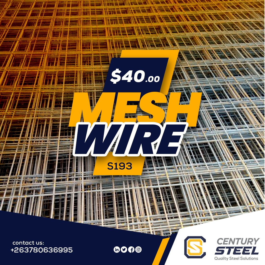 steel_century's tweet photo. Mesh wire can be used for a wide range of applications including driveways, patios, house slabs and commercial / industrial applications.
#centurysteel #zim #zimbabwe #Steelers #meshwire https://t.co/ZQWg63IGmV