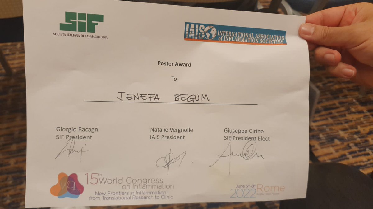 Poppy Nathan (@poppynathan) on Twitter photo What a way to end an amazing few days! Very honoured to have recieved an Oral Communications Award for my (first ever!) conference talk. Very proud of <a href="/JenefaBegum/">jenefa begum</a> and <a href="/Yeebba1/">Abbey Lightfoot</a> for winning Poster Awards - big wins for #LeukocyteTraffickingGroup @ICVS_UoB <a href="/InflamAge_UoB/">Inflammation and Ageing</a> #wci2022 What a way to end an amazing few days! Very honoured to have recieved an Oral Communications Award for my (first ever!) conference talk. Very proud of <a href="/JenefaBegum/">jenefa begum</a> and <a href="/Yeebba1/">Abbey Lightfoot</a> for winning Poster Awards - big wins for #LeukocyteTraffickingGroup @ICVS_UoB <a href="/InflamAge_UoB/">Inflammation and Ageing</a> #wci2022