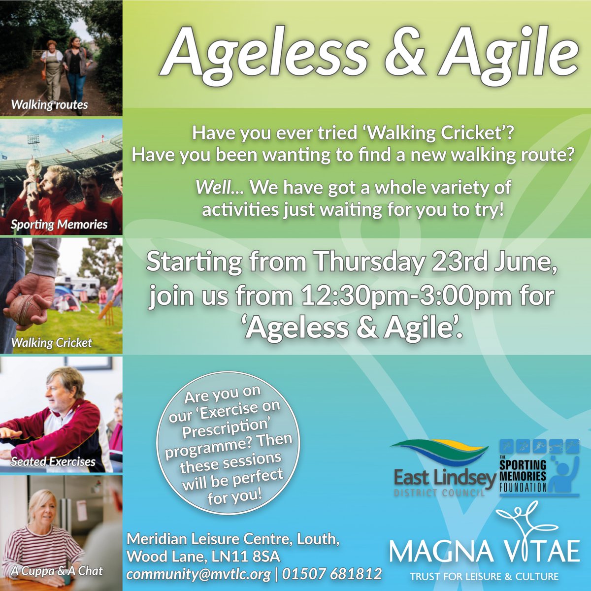 MagnaVitae's tweet photo. ⚾️☕️AGELESS &amp; AGILE☕️⚾️

Are you wanting to try some new activities or start a new hobby but not sure what?! 🤔

Starting from next Thursday, join us from 12.30pm-3pm for Ageless &amp; Agile at Meridian Leisure Centre in Louth. 

No booking required, just turn up! https://t.co/BddXq8DNak