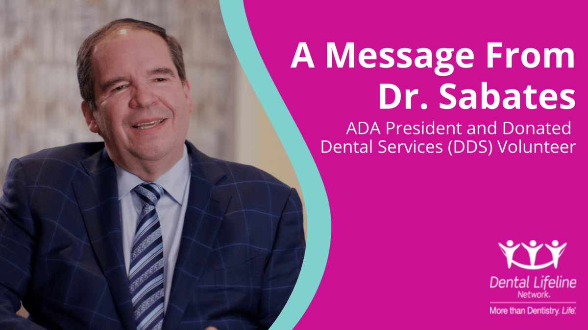 ADA President Dr. Cesar Sabates is calling on dentists across the country to volunteer and see at least one patient with @dentallifeline Network.

To watch the announcement, visit youtube.com/watch?v=t17dKJ….