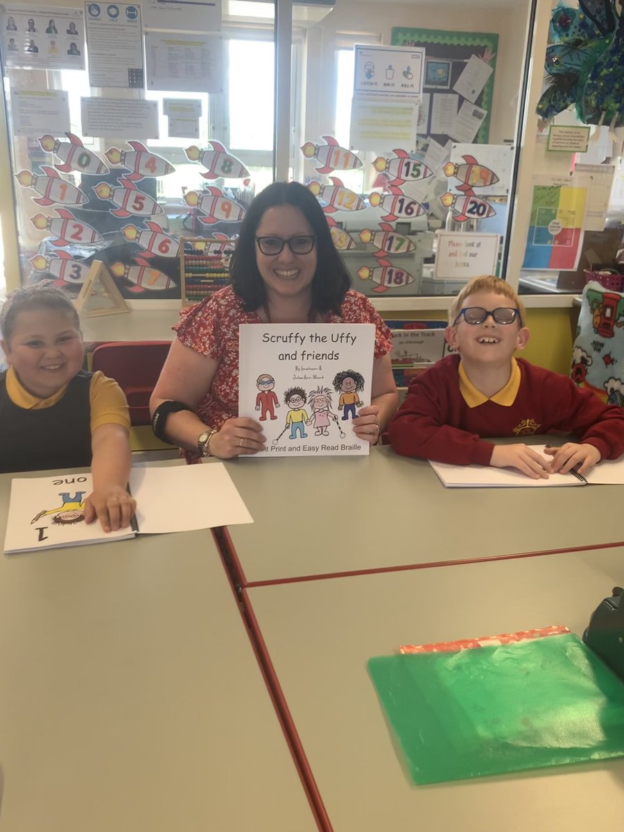 KateCollings7's tweet photo. Tactile reading with three of our VI provision pupils today. We are reading a book called Scruffy the Uffy written by a local family whose son has a visual impairment too. #scruffytheuffybooks #readingforeveryone https://t.co/x6ngVfdC5P