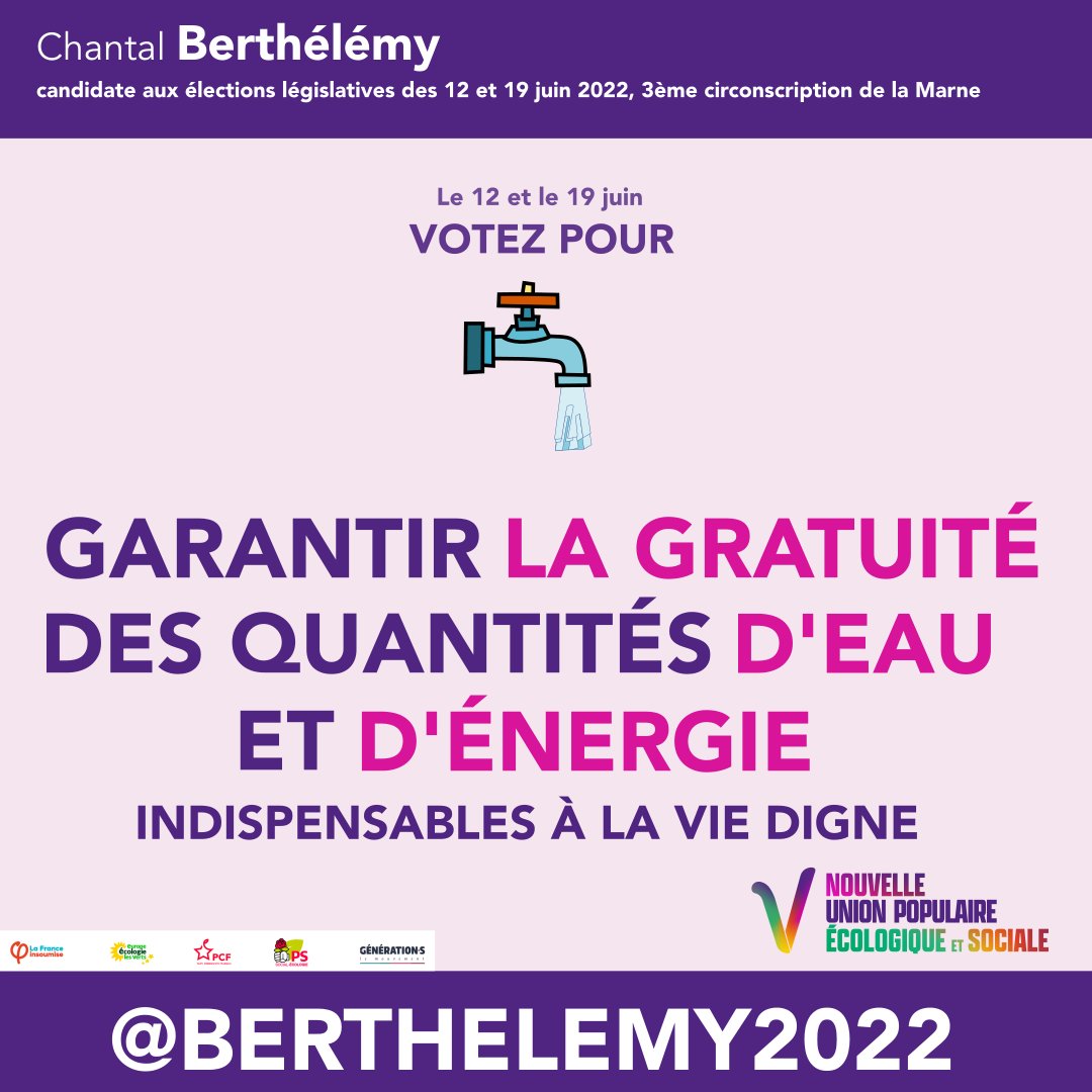 Berthelemy2022's tweet photo. Garantir la gratuité des quantités d'eau et d'énergie indispensables à la vie digne, avec Chantal Berthélémy.
#législatives2022 #nupes #épernay #reims #murigny #croixdusud #montmirail https://t.co/DRnrRJhKqh
