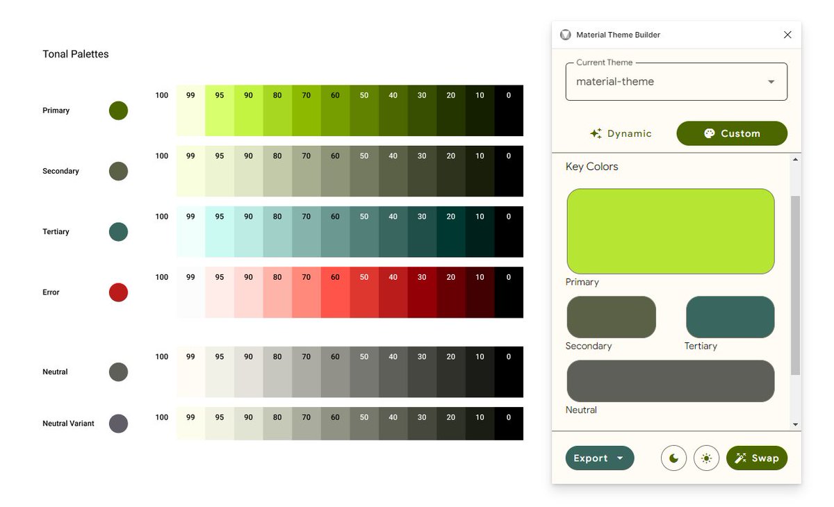 yamageji's tweet photo. 教えてもらったプラグイン(Material Theme Builder)良い!
プラグインのパネルのUIが選んだ色で変わるの洒落てる
#dist35 https://t.co/0xYvhE4aIs
