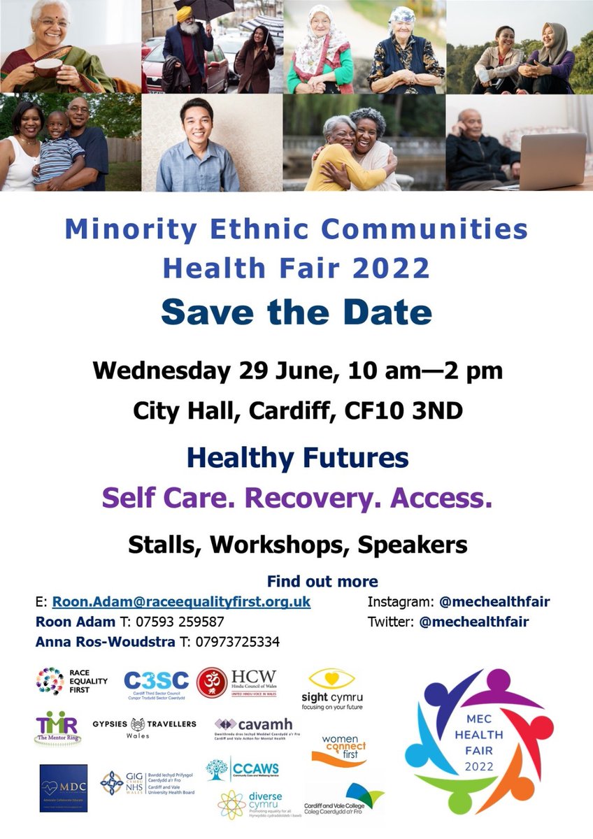SAVE THE DATE! Free health checks and workshops at our Health Fair on Wednesday 29th June. Everyone is welcome so come along!

@cardiff_council @thementorringwales @c3sc.org.uk @hindustudentcounciluic @sightcymru @cavcinsta @women_cf @cardiffandvalehealthcharity @ccaws_uk