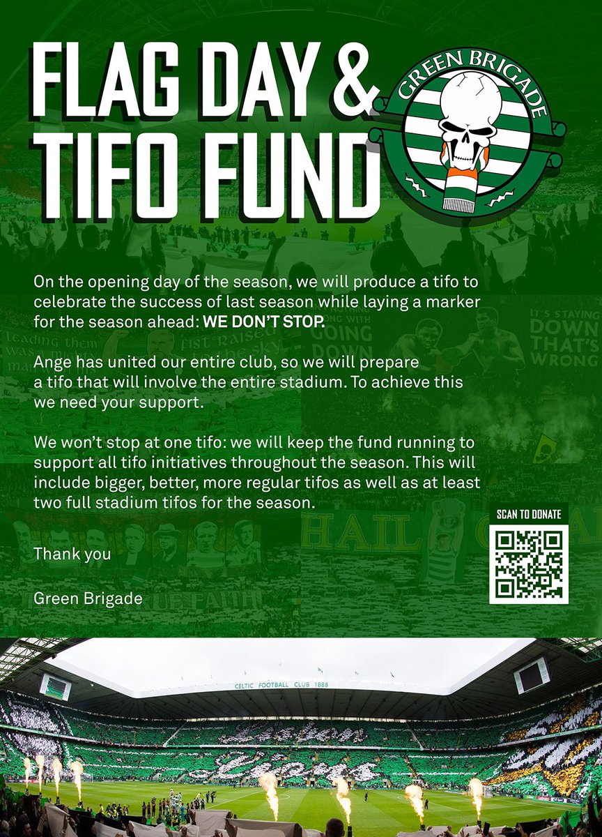 NCCeltic's tweet photo. Green Brigade Full Stadium Champions Tifo 

To donate please click the link or scan the QR code on the photo below

https://t.co/MqCLETxGJs https://t.co/d06r1DsGjp