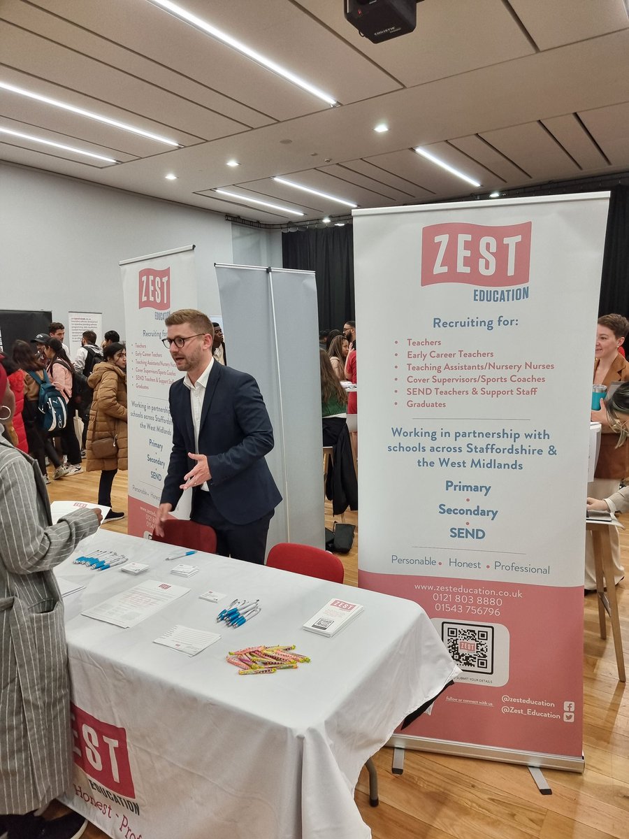 Zest_Education's tweet photo. We're at @MyBCU Careers Fair this afternoon until 6pm.
So if you're on campus and want to explore work opportunities in schools, come and find Mitch and Brad for more information.
#workinschools #learningsupport #coversupervision #specialeducationalneeds #pathwaytoteaching https://t.co/Ez5jQub5AP