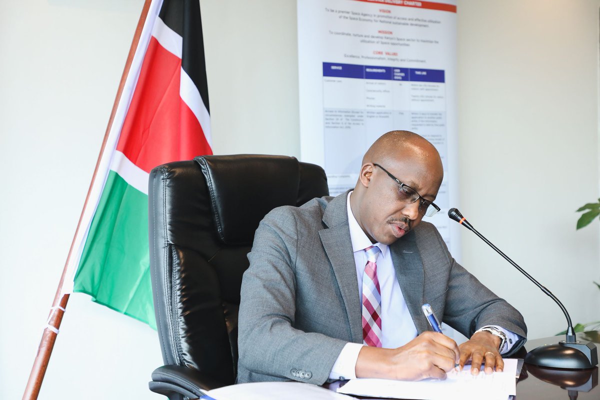 SayariLabsKE's tweet photo. Yesterday, SayariLabs had the pleasure of joining the Ag. Director General of @SpaceAgencyKE  Col. Hillary Kipkosgey for the virtual signing of launch agreement with @EXOLAUNCH  for the Taifa-1 Nanosatellite.
#whereinnovationgoestospace
#sayariLabs
#exolaunch https://t.co/AlZJfJKxAU