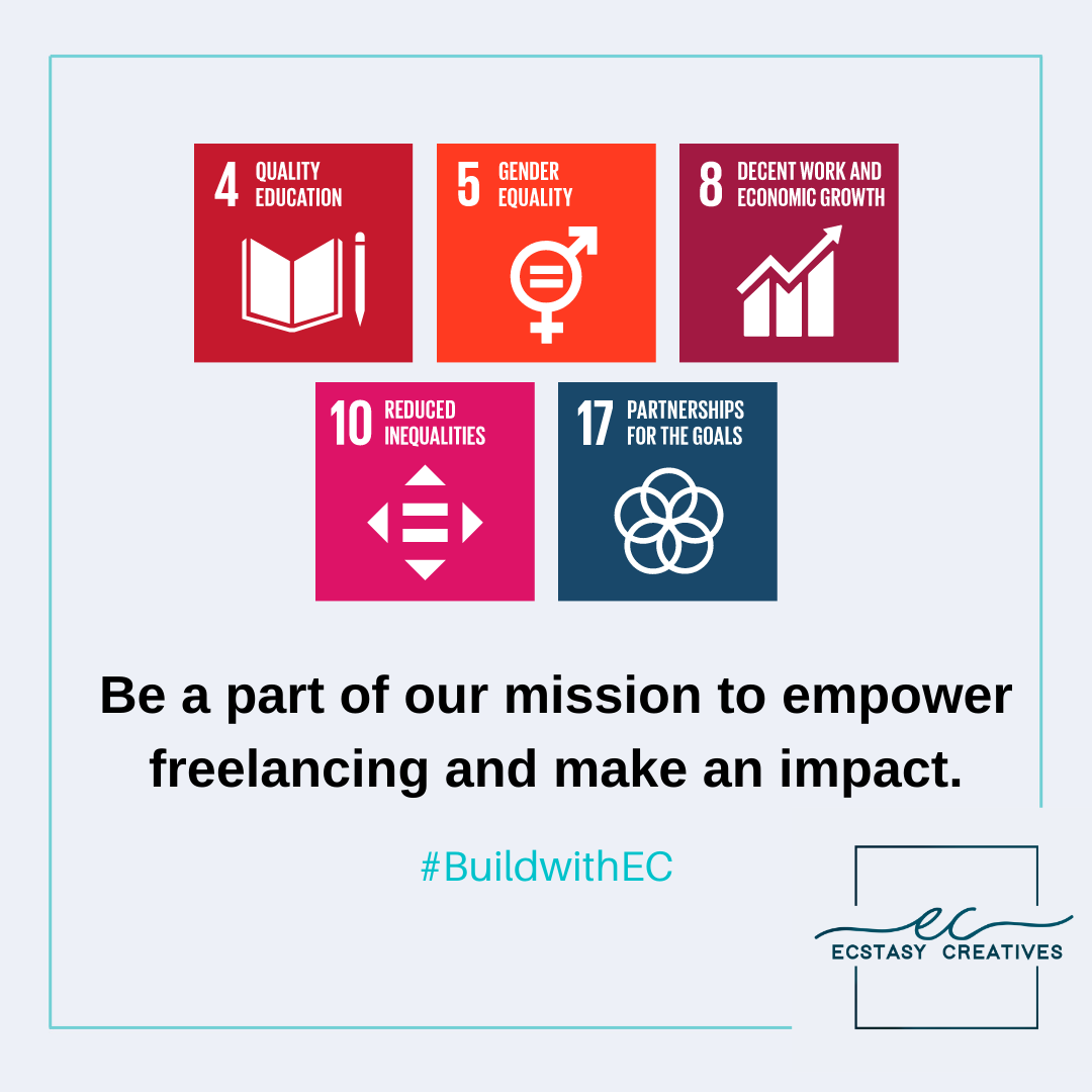 buildwithEC's tweet photo. @buildwithEC supports #SustainableDevelopmentGoals with its vision to empower #freelancing in every part of #India. -2
#SDG #SDGs #Employment #Education #GenderEquality #Inclusion #Equity #Diversity #Partnerships #Freelancers #FreelancersforBusiness #EcstasyCreatives #BuildwithEC https://t.co/6KJvDA0R64