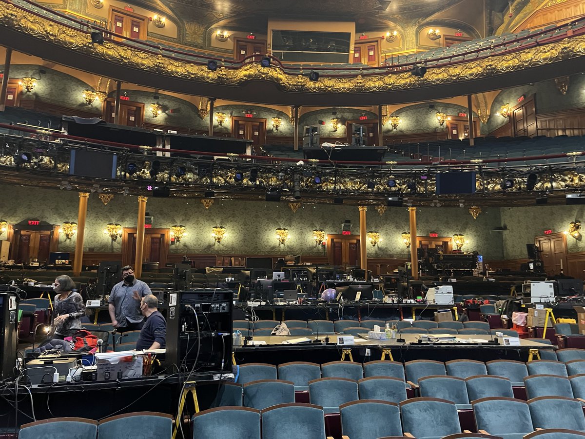 kendavenport's tweet photo. I find the view from the stage during tech as just as interesting as the other way around. Anyone else agree?
#SoManyScreens #ItTakesAVillageOfTheaterMakers #AndComputers #ABeautifulNoise #ABNMusical #NeilDiamondMusical #Boston #PreBroadway #BroadwayMusical #Tech #TechWeek https://t.co/vHwyA6tZ4I