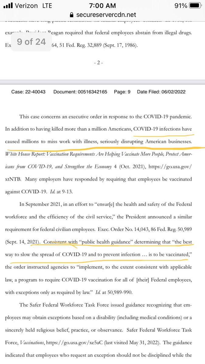 TeamNegan3's tweet photo. @STxStargazer @Ban_Liberals @Liz84844815 @arev_o 
Page from the gov’s recent reply to deny Feds 4 Med Freedom’s en banc hearing.
1st the cdc admitted it does not stop the spread &amp; 2 vaxxed workers are the majority of Covid+ cases now. 
The gov is blatantly ignoring these facts. https://t.co/onWkjSEdBG