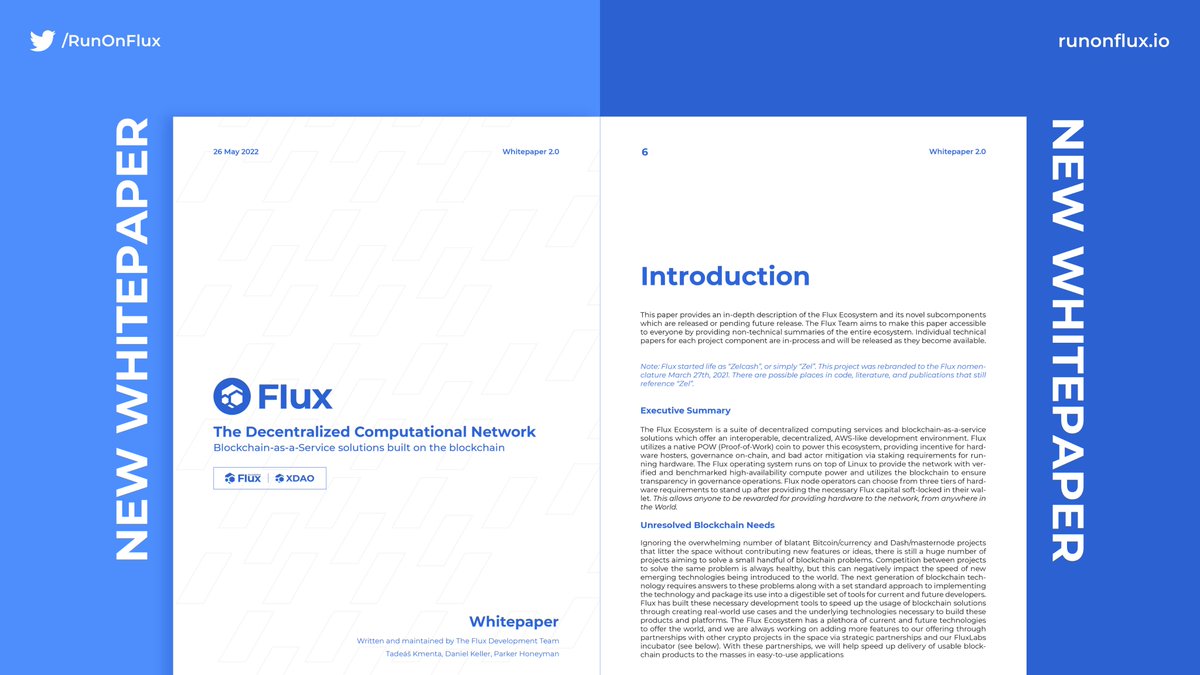 FluxPortugues's tweet photo. 🔥Temos o prazer de compartilhar o novo "whitepaper" #Flux! Novo visual e rodando em mais de 12.000 #FluxNodes via #FluxOS.🌐
📍https://t.co/Ad5oWikQha
#Web3 $Flux #criptomoedas #criptobrasil #blockchainbrasil #criptoportugal https://t.co/j3vjuwUceX