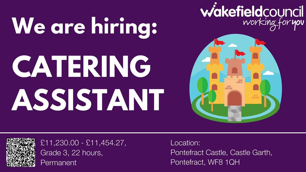 😀An exciting opportunity has arisen for a part-time Catering Assistant, to join our Coffee Shop Team at Pontefract Castle.

😎Application closing date 26/06/2022

For more information and on how to apply please follow our link below:

buff.ly/3aMhCO3