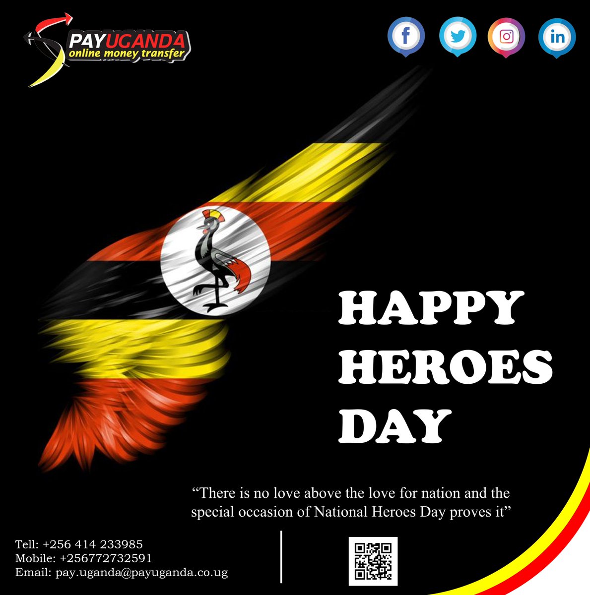 pay_uganda's tweet photo. Let's celebrate our heroes in style.
#herosday #ugandaheroesday #ugandahero #payuganda #nationalheroesday https://t.co/iWBWk4wgAt
