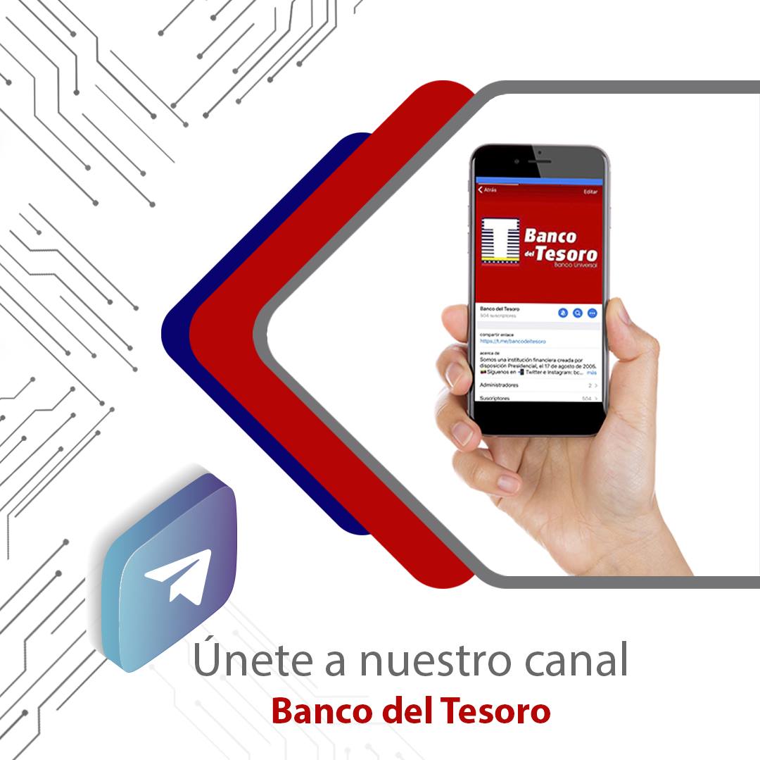 bcodeltesoro's tweet photo. ¡Buenas noches!

📲 Únete a nuestro canal en Telegram Banco del Tesoro y conoce todas las novedades de los servicios y productos de la institución. 

➡ https://t.co/tkbTM5zYb2 

#RedesBT #Telegram #SomosBT https://t.co/zr6CLtMoNY