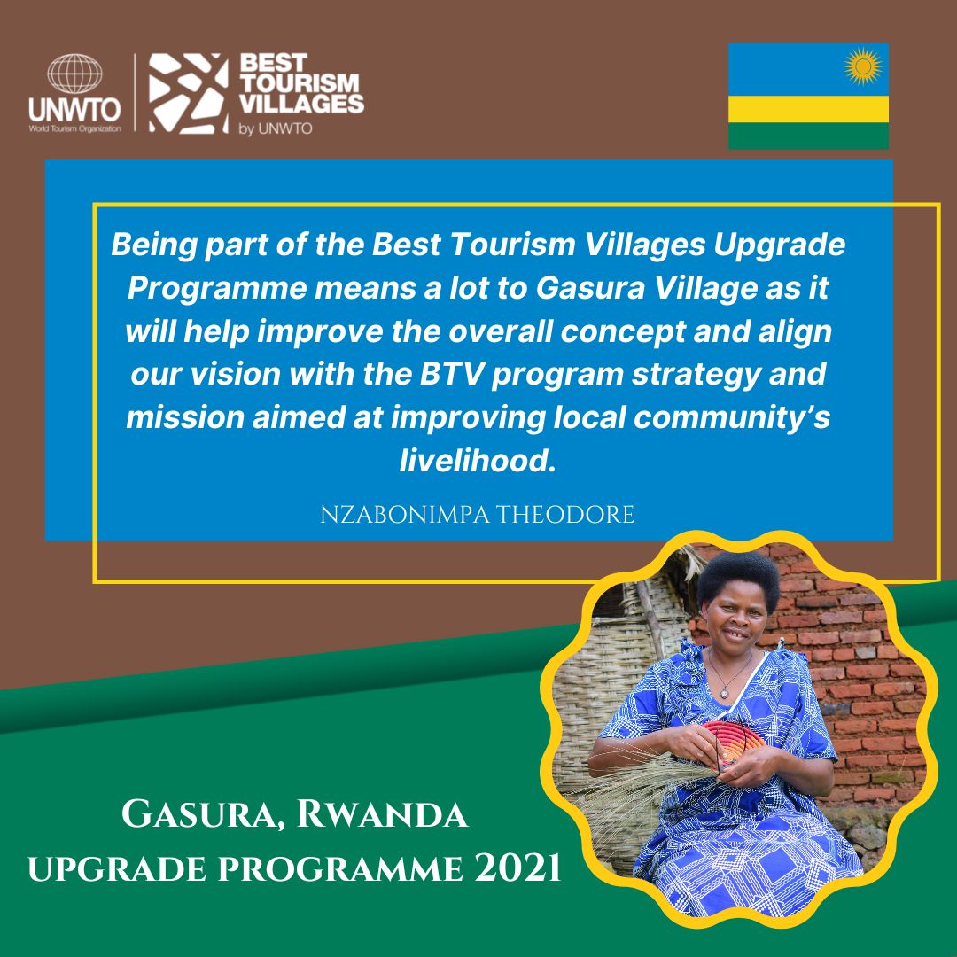 BTV_UNWTO's tweet photo. 🔎Gasura Village tells us what does being part of the #BesTourismVillages #UpgradeProgramme means: "It will help improve the overall concept and align our vision with the BTV strategy and mission for improving local community’s livelihood". @RwandaTrade
👉https://t.co/PnkfJ92LUu https://t.co/0jrIgUsbQw