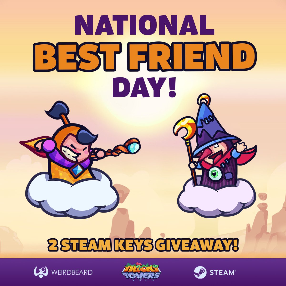 WeirdBeardGames's tweet image. It's National Best Friend Day! 
We're giving away 2 gamekeys for you &amp;amp; a friend!
❤️ Like
🔄 Retweet
🏷️ Tag a friend

#TrickyTowers #NationalBestFriendDay #BestFriend #giveaway