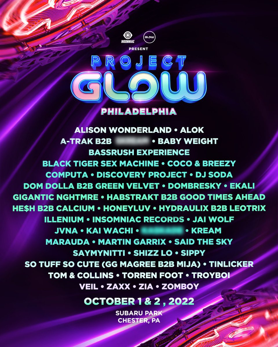 Project Glow Philadelphia lineup 2022