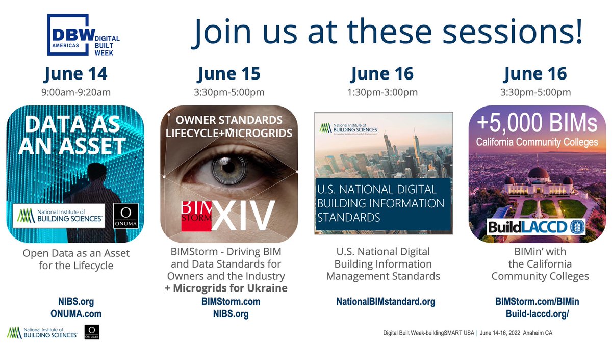 California BIMin' four sessions next week:
bimstorm.com/cal.html
Starting with keynote for OpenBIM and Data as an Asset for buidlingSMART:
buildingsmartusa.org/us-activities/… and <a href="/bldgsciences/">National Institute of Building Sciences</a> then ending with 5,000 #BIM s for the largest community college district in the US