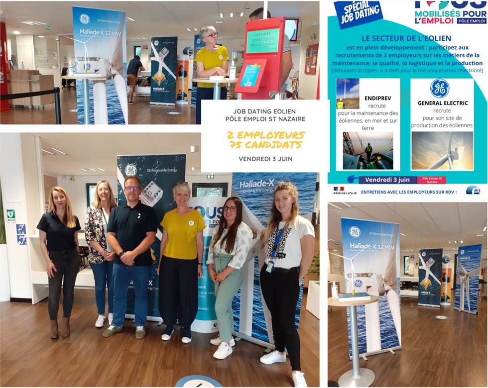 Vendredi dernier, 3 juin après-midi, au #poleemploi <a href="/VilleStNazaire/">Saint-Nazaire</a> , s'est déroulé le job dating Energies Marines Renouvelables 💨⚡️: 75 candidats ont pu rencontrer les 2 entreprises @generalelectric et <a href="/endiprev/">Endiprev</a> .
De nombreux recrutements en prévision!🔝
#TousMobilisés #emr