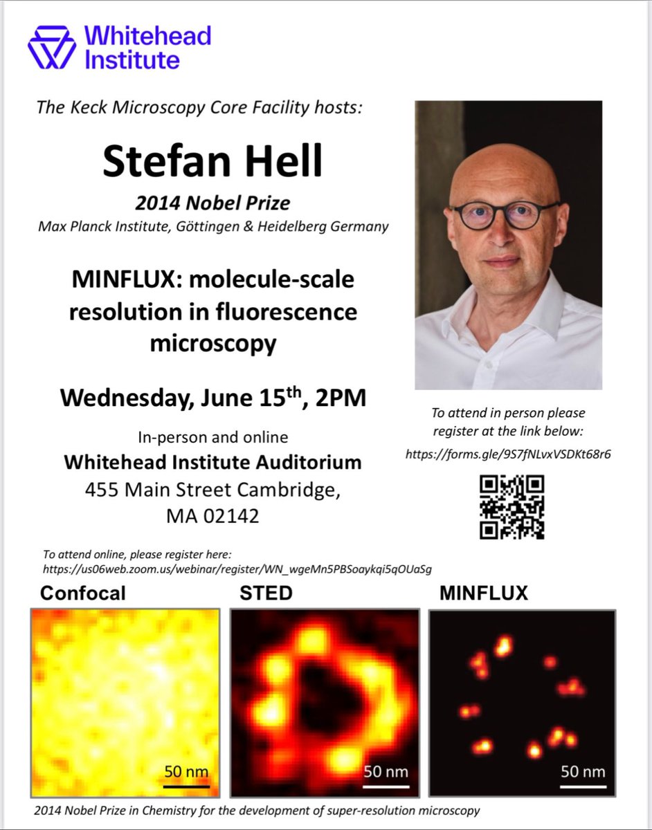 the_objective's tweet photo. The Keck Microscopy Core is hosting a seminar by Stefan Hell titled: MINFLUX- 2nm imaging in cells on Wednesday, 6/15 at 2p.m. EST

To join via zoom: https://t.co/tRcW8QObbe

To register in person: https://t.co/PAgh6OSFfL https://t.co/OkAt6l4Sf2
