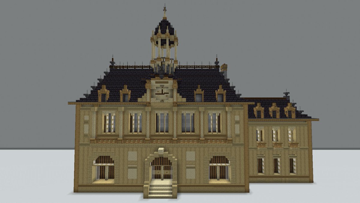 j20ris's tweet image. built after the style of Mairie d'Asnières-sur-Seine 

the beautiful sketch is from @NicolasWeis ✏️

#minecraft #minecraft建築コミュ #architecture