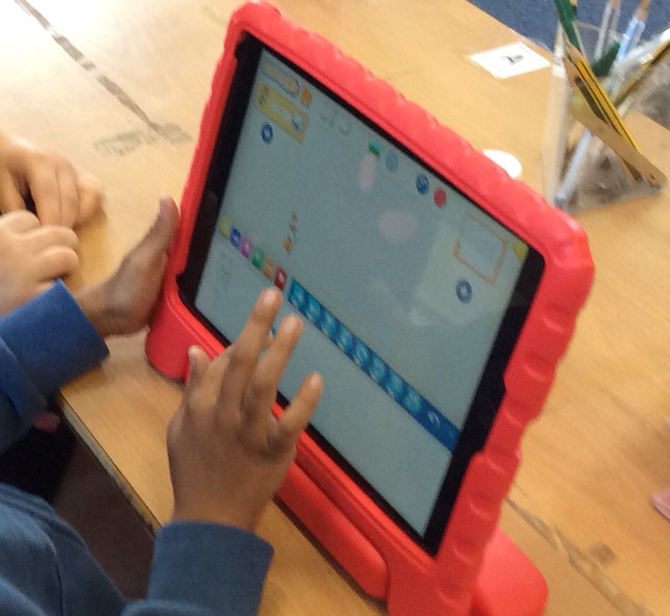 Fantastic to see children coding! We used ScratchJr to move our sprite.