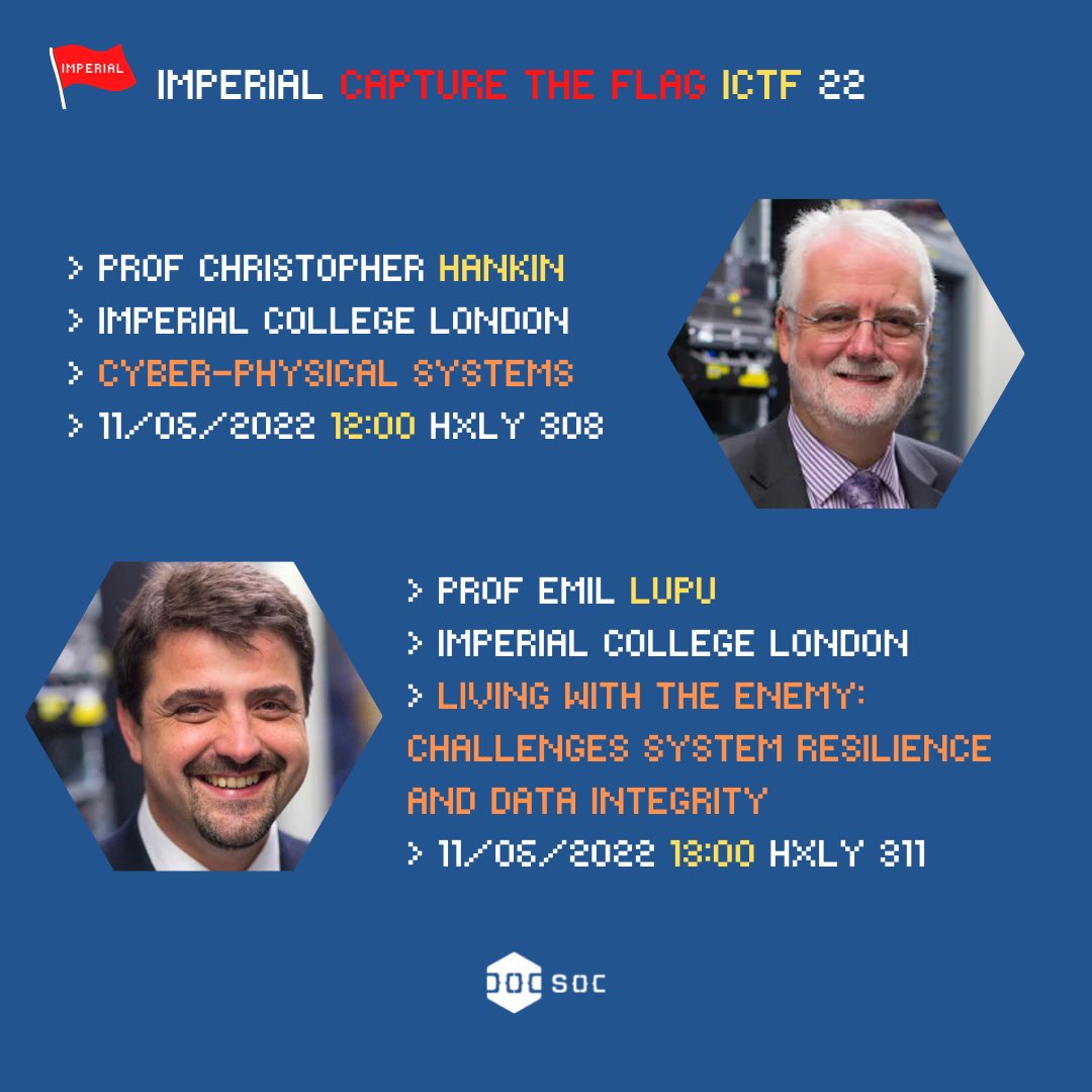 ImperialCTF's tweet photo. Announcing our speakers for the ICTF Conference! 
Starting off with Imperial’s Prof. Christopher Hankin and Prof. Emil Lupu @LupuEmilC https://t.co/2WD04SHDuL
