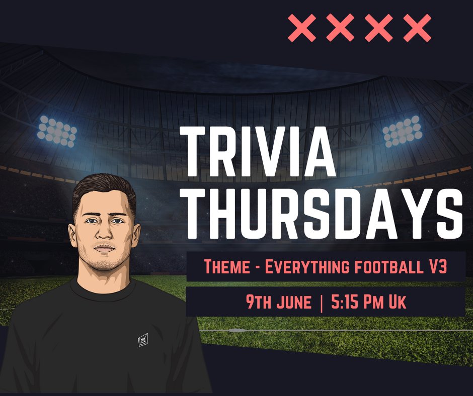 CONTEST ALERT: Trivia Thursdays ⚽️🧪🏆

Theme: Everything Football V3

 ⏰ 9th June | 5:15 PM UK

 📌 Discord - discord.gg/CbAxbk6N

Mark your calendar and come join us!

#Trivia #football #LudoLabs #NationsLeague #NFTProject