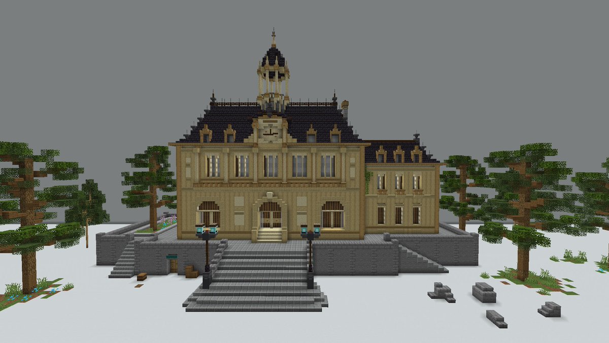 j20ris's tweet image. built after the style of Mairie d'Asnières-sur-Seine 

the beautiful sketch is from @NicolasWeis ✏️

#minecraft #minecraft建築コミュ #architecture