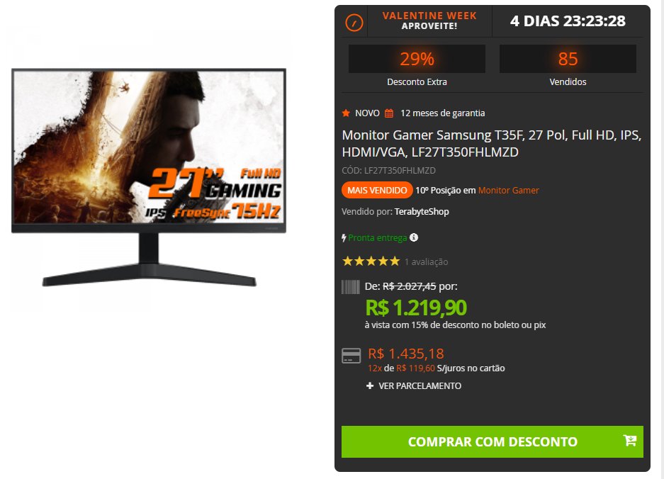 Terabyte on Twitter "Oferta! 🚨 Monitor Gamer Samsung T35F, 27 Pol