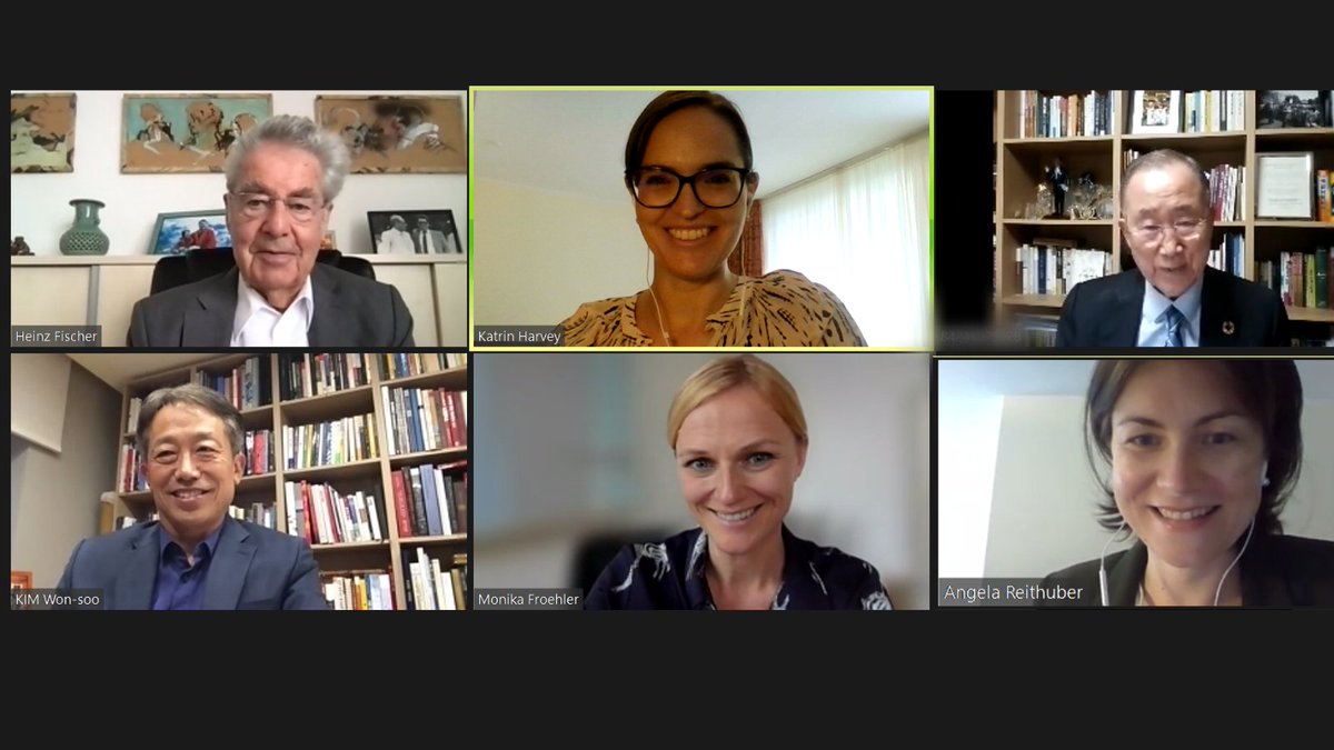 bankimoon_org's tweet photo. .@bankimooncentre Co-chairs Ban Ki-moon &amp; Heinz Fischer, Board Member Kim Won-soo, CEO @MoFroehler, COO @KatrinHarvey &amp; Program Manager @AngelaReithuber had a productive management call to discuss plans for #EAA &amp; more. We will share some exciting news soon. Watch this space!🙌 https://t.co/hYHpKwMYl5