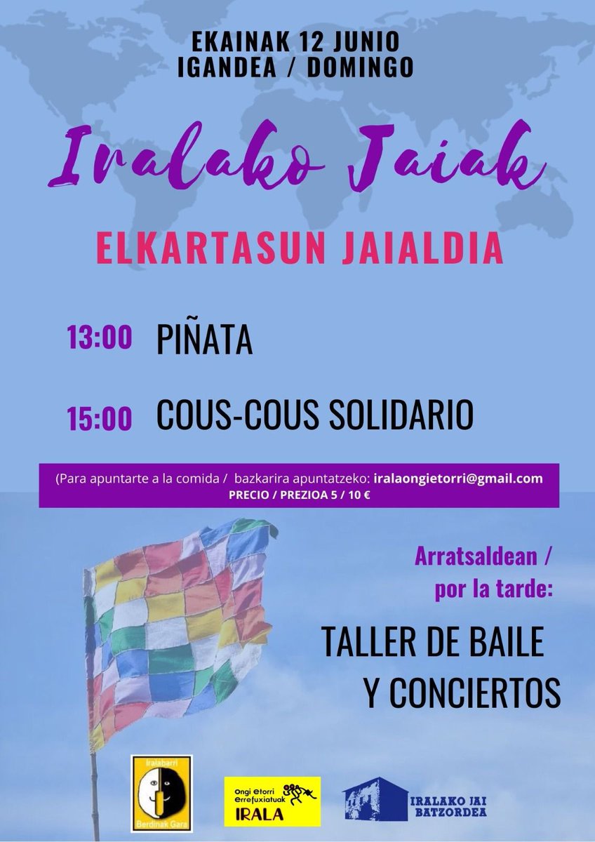 Tras la semana del pan,hora de pasar el testigo a las FIESTA DE IRALA . Gracias al trabajo de @iralakojabatzoredea y otros colectivos y cuadrillas, este año tenemos una programación enorme
Además de participar,¿también os animáis a colaborar? 
Más información @iralakojaibatzordea