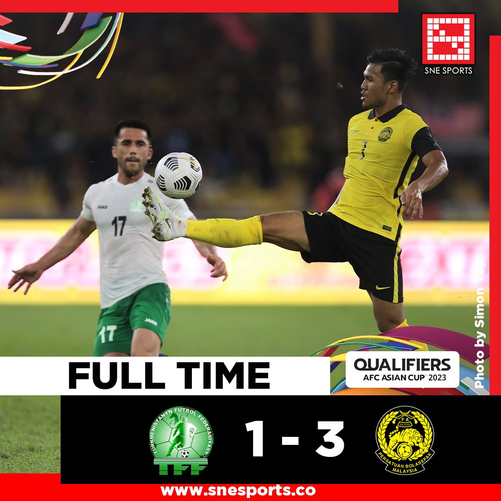 SNE_Sports's tweet photo. Results of AFC Asian Cup 2023 Qualifiers 3rd round Group E matchday 1
Turkmenistan ๐น๐ฒ 1-3 Malaysia ๐ฒ๐พ
๐ท : Simon Yap/SNE Images
Keep follow : https://t.co/EtpAYcwcRG
#ACQ2023 #TKMvMAS #Turkmenistan #Malaysia
#SNESports https://t.co/CQmsSraNUq