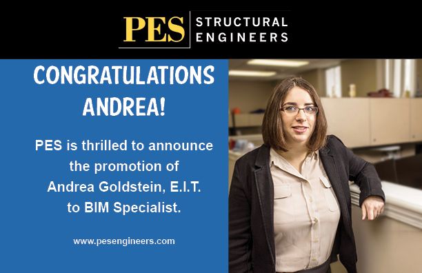 PES_New_England's tweet photo. We are very excited to announce that Andrea Goldstein, EIT has been promoted to BIM Specialist!  Click the link to read more - https://t.co/C4g2FaNXwT #PES #promotion #structuralengineering #womeninengineering https://t.co/XnQETXQPnT
