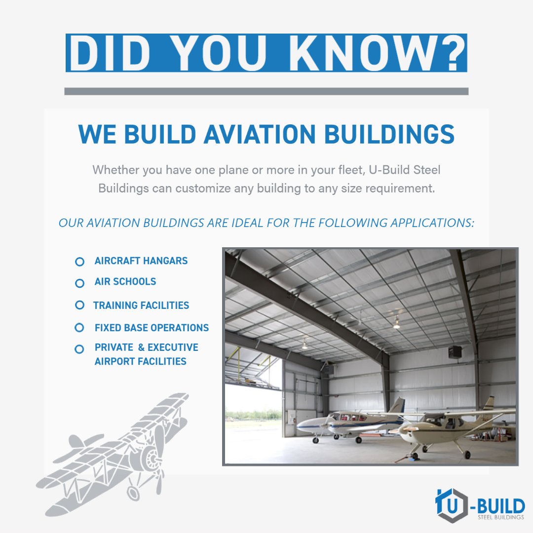 UBuild_SB's tweet photo. Hit takeoff velocity with U-Build Steel Buildings. ✈️

#UBuild #SteelBuildings #Aviation #Hangars #ConstructionCanada https://t.co/Yb9DYW8CoC