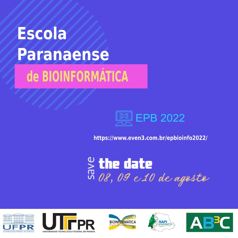 AB3C_oficial's tweet photo. Guardem essa data! A Escola Paranaense de Bioinformática será realizada em Curitiba/PR, entre os dias 08 e 10 de agosto, na forma presencial com alguns minicursos ofertados a distância. A Regional Sul da AB3C está apoiando a iniciativa. Não percam!!! #bioinformatica #AB3Cinforma https://t.co/2M7ILNvxs7