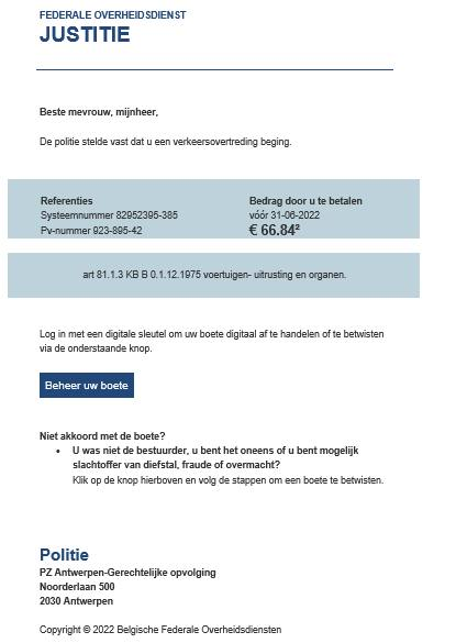 😠Laat je niet vangen!!  Valse mails in omloop waarin je gevraagd wordt om een boete te betalen. #preventiecybercrime #samensterker #veiligwonenenwerken
