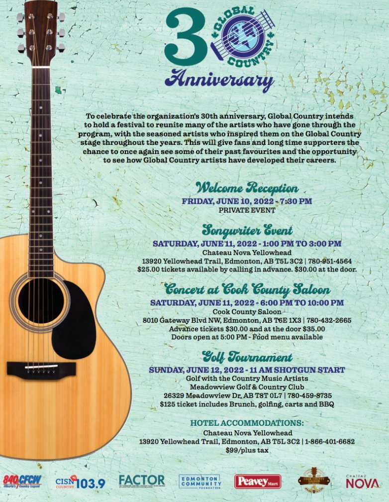Country Music Alberta (@countrymusicab) on Twitter photo To celebrate 30 years, <a href="/GlobalCountryCa/">Maryanne Gibson</a> is holding a festival on June 10, 11 & 12 in Edmonton. For more details go to the Global Country website at globalcountry.ca. To celebrate 30 years, <a href="/GlobalCountryCa/">Maryanne Gibson</a> is holding a festival on June 10, 11 & 12 in Edmonton. For more details go to the Global Country website at globalcountry.ca.