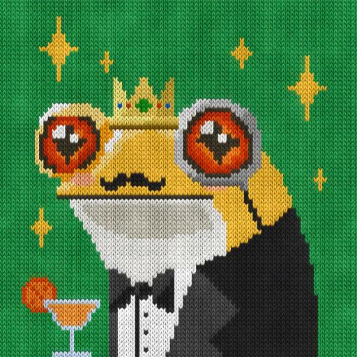 BJbongrippa's tweet photo. Knithead 069 had an accident, 

After Ingesting radioactive frog poison, his gold skin as melted into the background, to create the final part of @AlgoKnitter knithead collection - 

knithead #420 

Absolute honour to hold this piece! 🐸 https://t.co/bnuteqikLg