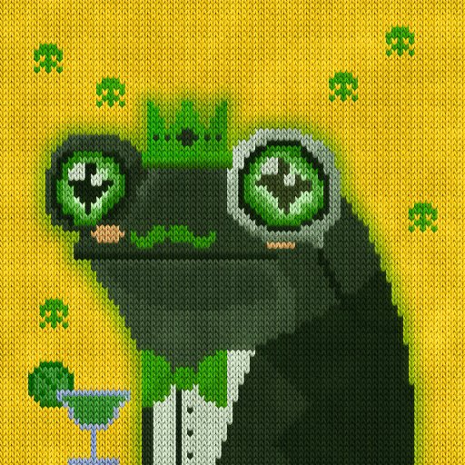 BJbongrippa's tweet photo. Knithead 069 had an accident, 

After Ingesting radioactive frog poison, his gold skin as melted into the background, to create the final part of @AlgoKnitter knithead collection - 

knithead #420 

Absolute honour to hold this piece! 🐸 https://t.co/bnuteqikLg