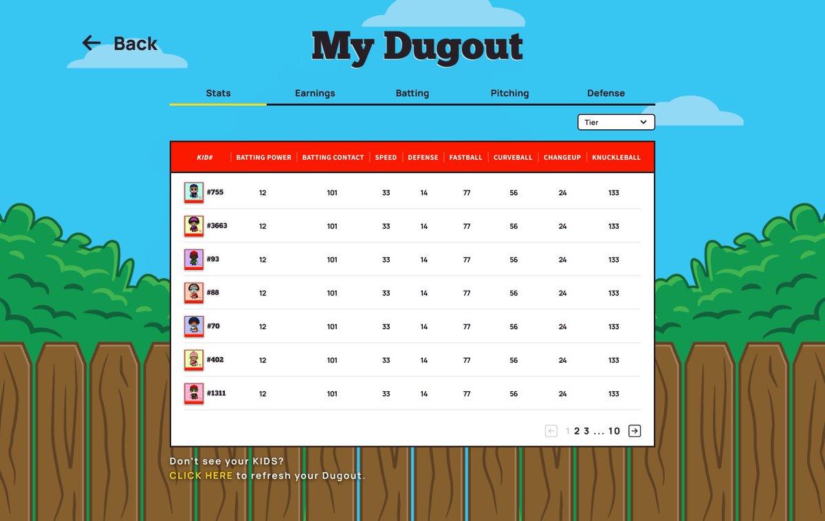 Want to see all of your kids in one place and strategize for your next game?

Welcome to the My Dugout page. 
#P2E