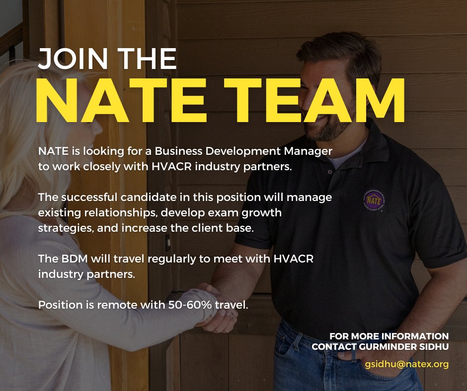 Interested in joining the NATE team? Contact us for more info about our new position!