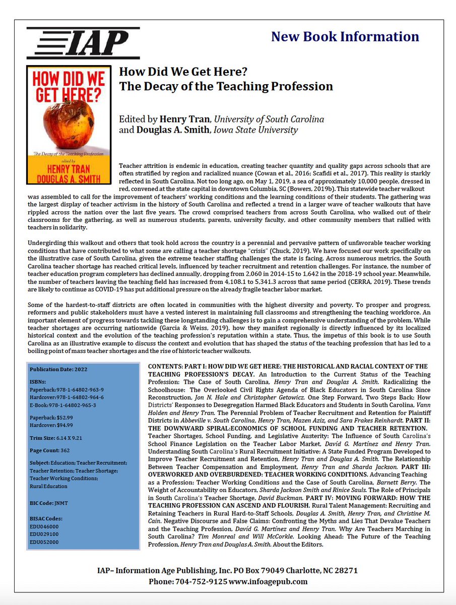 mrhrsuperstar's tweet photo. New book on the evolution status of the teaching profession that has resulted in nationwide walkouts and shortages just hit the press. Amazing contributions by @FromFireToTable @ed_organizer @Tim_Monreal @DavidGBuckman @TheMazAziz @rinice_sauls @VannHolden @BarnettALL4_SC  &amp; more https://t.co/ZbmBHoSkFf