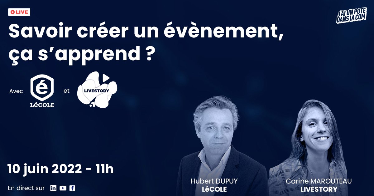 #WEBINAR 🔔

Savoir créer un évènement ça s'apprend ? 

Avec :
- Valentin Richardot, Rédacteur en Chef <a href="/unpotedanslacom/">jaiunpotedanslacom</a>
- Hubert Dupuy, Directeur de <a href="/theeventschool/">Institut Supérieur de l’Événement</a> 
- Carine Marouteau, Directrice Générale de <a href="/LIVESTORYFR/">Livestory</a> 

 Inscriptions : lnkd.in/emrQwSe9