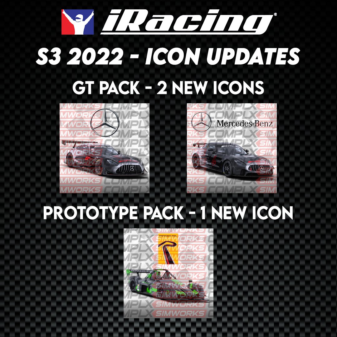 ComplxSimworks's tweet photo. With the new iRacing season upon us comes the release of 3 new cars on the service! The Mercedes GT3 2020, GT4, and the Radical SR10. These are the newest icons added to the iRacing Icon Packs that I offer and can can be purchased from my Etsy store, link in bio

#complxsimworks https://t.co/TyfkZUFJnY