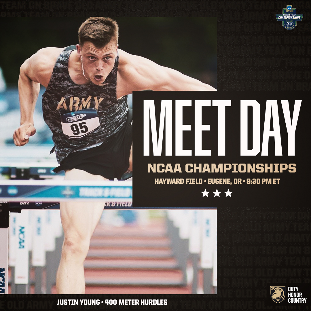 Justin Young competes in the 400m hurdles tonight! 

🏆<a href="/NCAATrackField/">NCAA Track & Field</a> Championships 
🕤9:30 PM ET
📍Eugene, OR
🏟️ Hayward Field
📺espn.com/watch/player/_…
⏱️flashresults.ncaa.com/Outdoor/2022/i…

#GoArmy