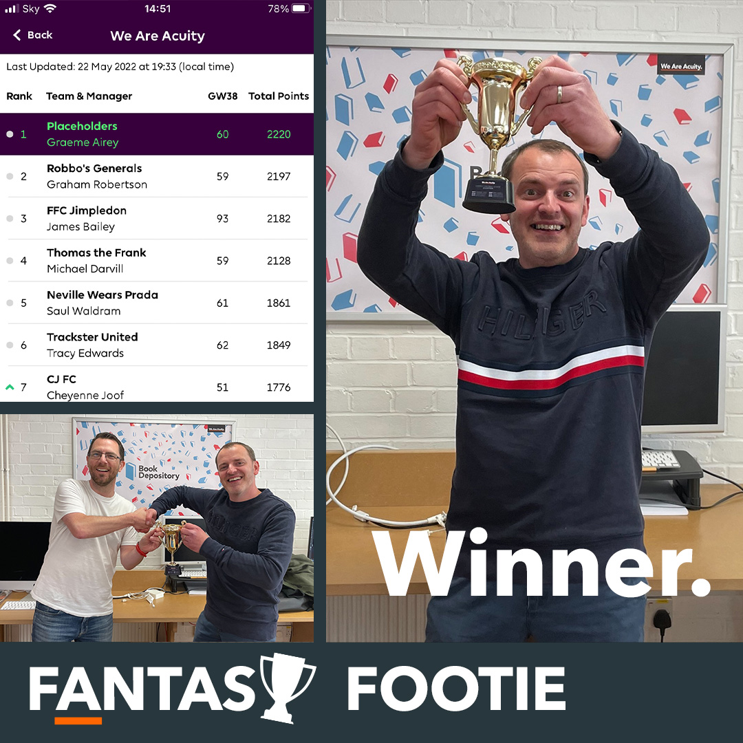 We have a NEW winner of the Acuity Fantasy Football tournament! Congrats to Graeme! 👏  #acuityspirit #Watford #WeAreAcuity #AgencyLife #FantasyFootball